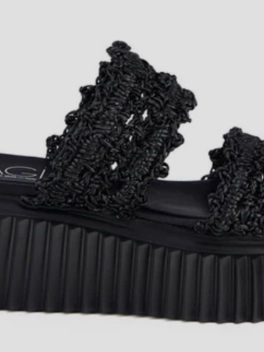 AGL Black Braided Double-Strap Platform Sandal